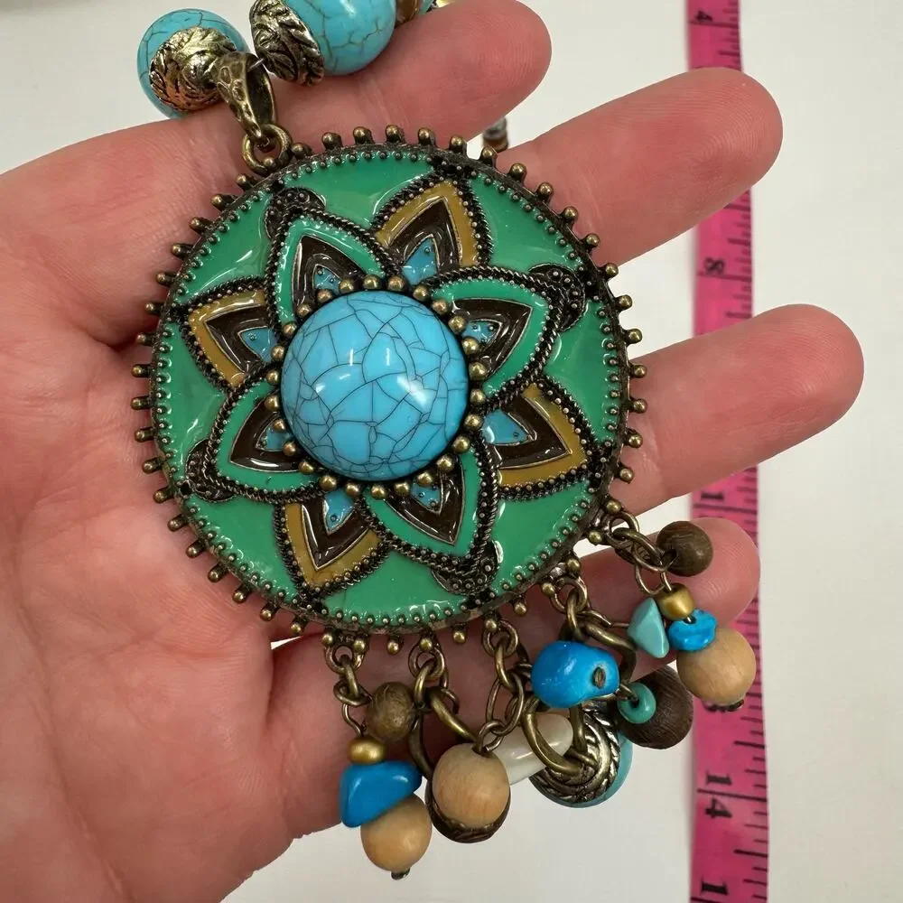 Laura Ashley Boho faux turquoise medallion Necklace